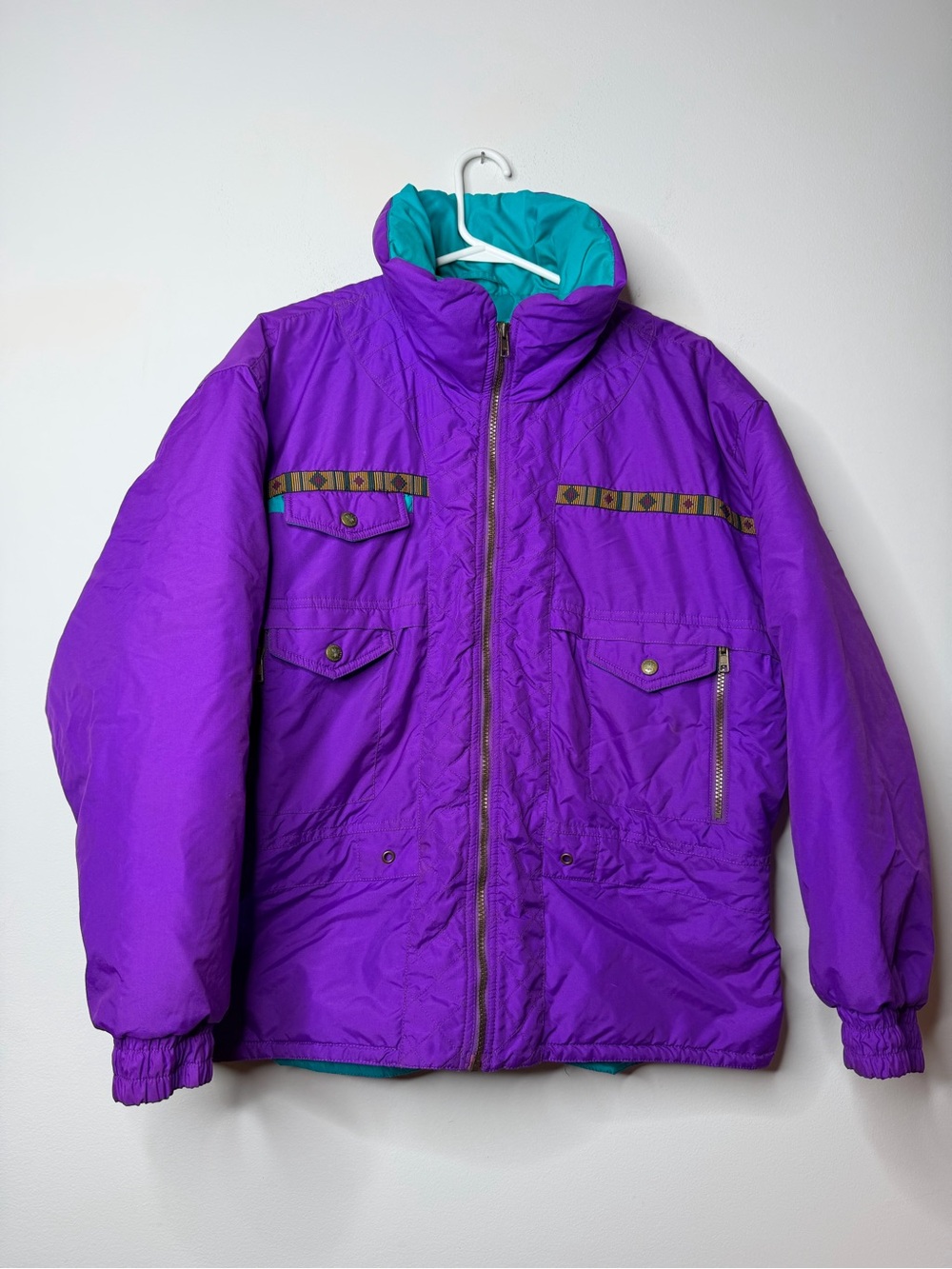 Vintage Edelweiss Purple Teal Ski Jacket Women’s Size M/L Retro 90s Puffer - Picture 6 of 10